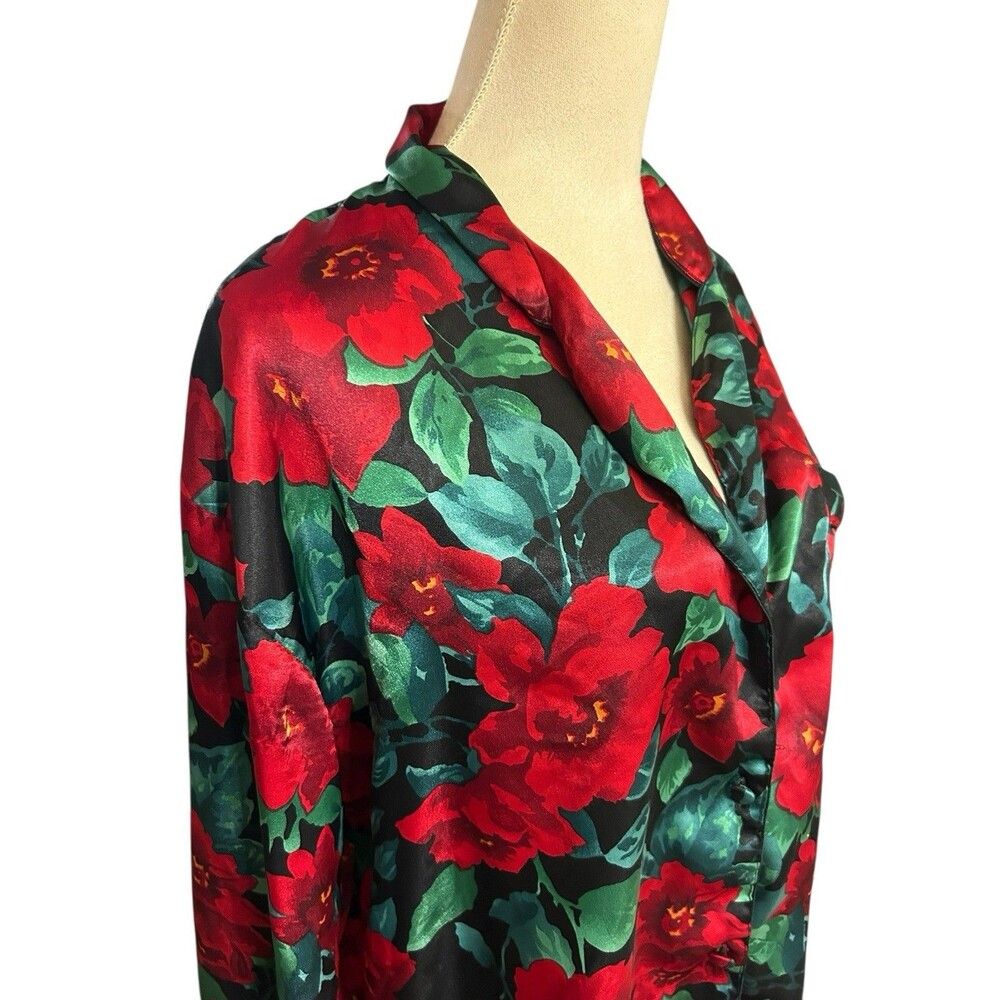 Victoria Secret Vintage 90' Floral Satin Red Black Green Night Shirt Sleepwear M - Picture 3 of 9